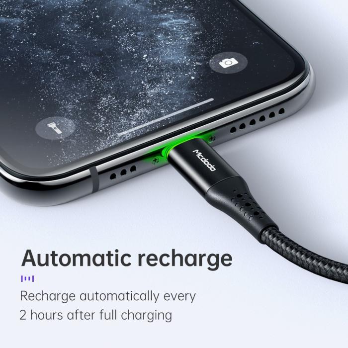 Bild 4, Mcdodo 36W 1.2m USB-C - Lightning Kabel LED Svart