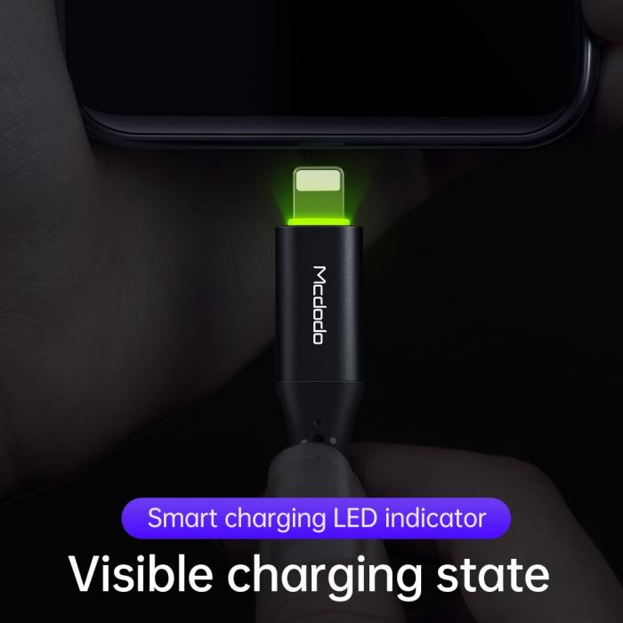 Bild 5, Mcdodo 36W 1.2m USB-C - Lightning Kabel LED Svart