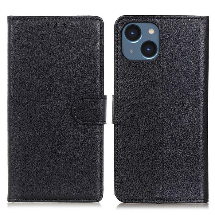 Bild 1, iPhone 15 Fodral Litchi Läder Svart
