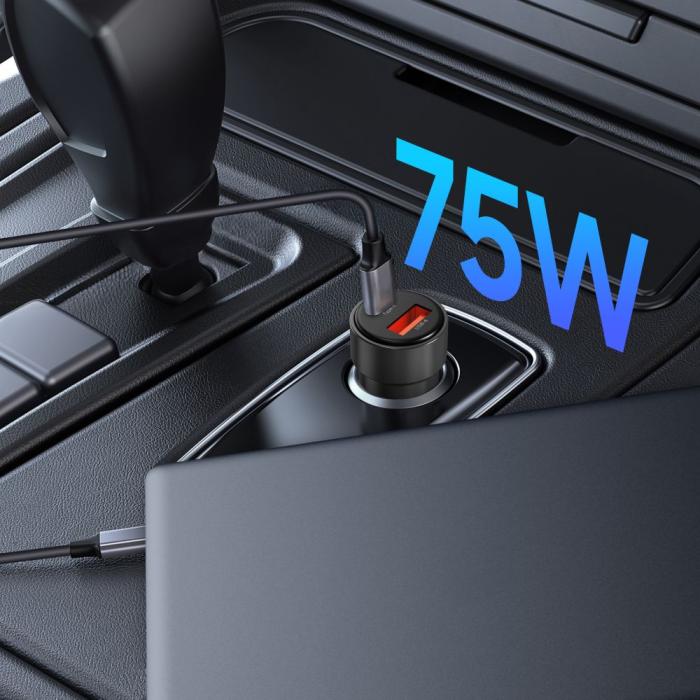 Bild 5, Tech-Protect 75W PD USB-C / USB-A Billaddare Svart