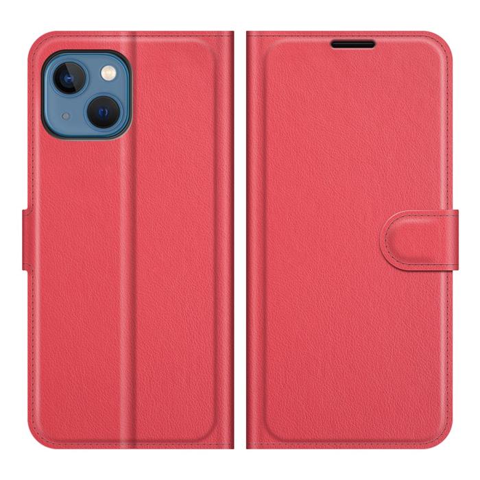 Bild 1, iPhone 13 Mini Fodral Litchi Läder Röd