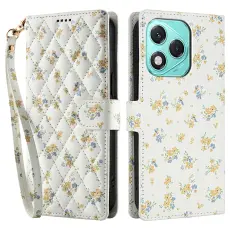 Honor 400 Lite Fodral Rhombus L&auml;der Blommor Vit