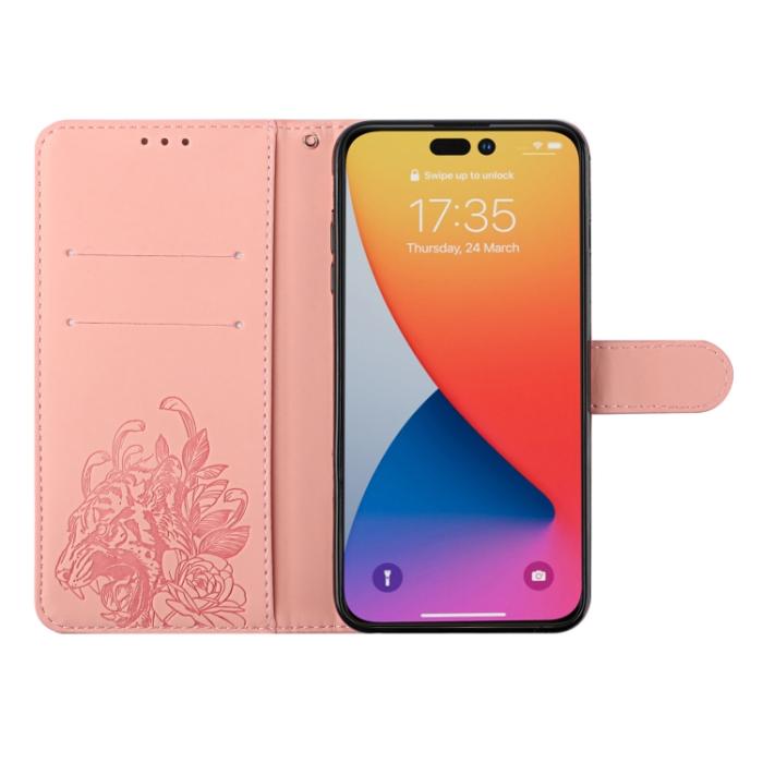 Bild 4, iPhone 14 Pro Fodral Tiger Tryck Roséguld