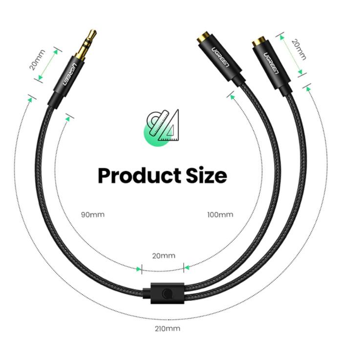 Bild 6, UGREEN 25cm 3.5mm AUX Y-Splitter 1 Hane - 2 Hona Svart