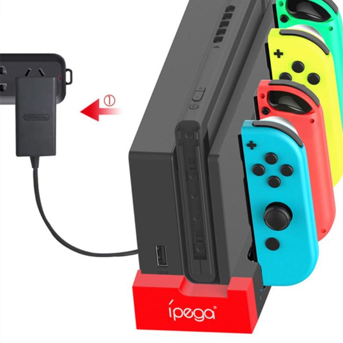 Bild 2, iPega Nintendo Switch LED Laddstation För Ställ och 4x Joy-Con