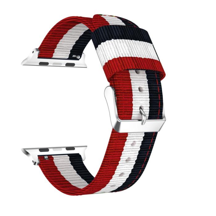 Bild 3, Nylon Armband Med Vertikal Design Apple Watch 41/40/38 mm - Blå/Vit/Röd