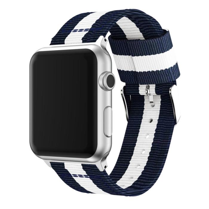 Bild 1, Nylon Armband Med Vertikal Design Apple Watch 42/44/45/49 mm Blå/Vit