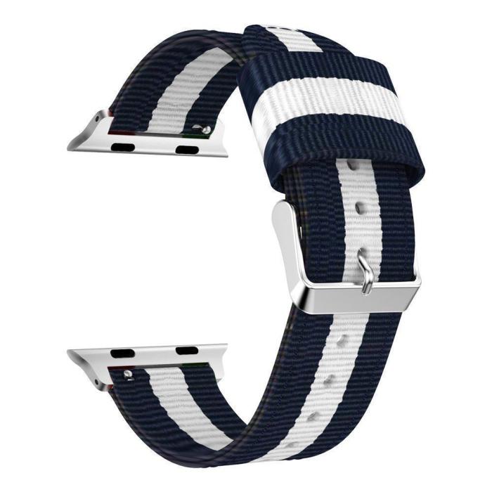 Bild 3, Nylon Armband Med Vertikal Design Apple Watch 42/44/45/49 mm Blå/Vit