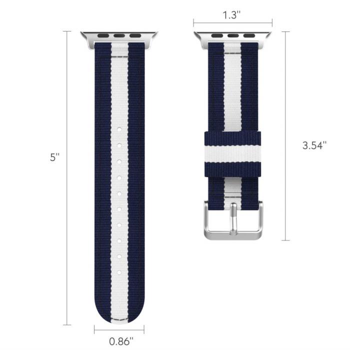 Bild 4, Nylon Armband Med Vertikal Design Apple Watch 42/44/45/49 mm Blå/Vit