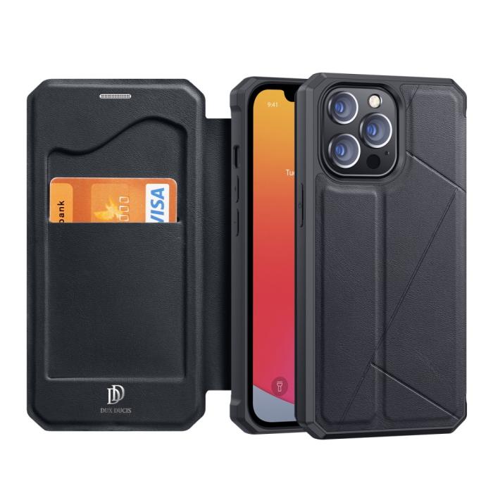 Bild 4, iPhone 13 Pro - DUX DUCIS Skin X Shockproof Läder Fodral - Svart