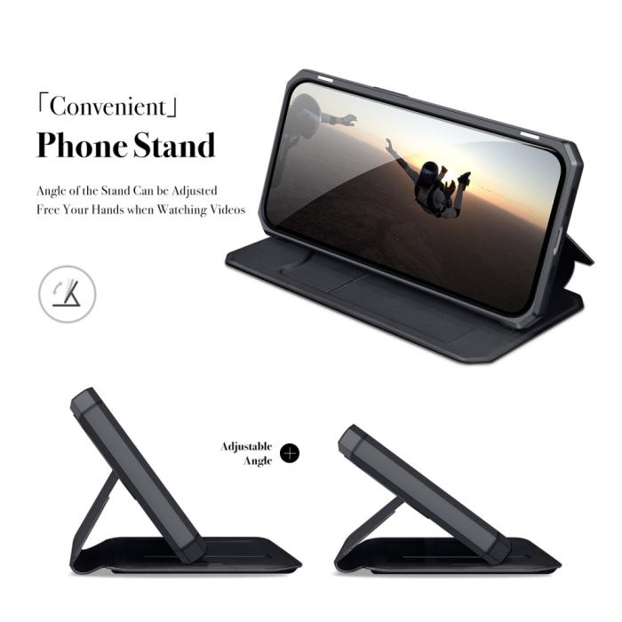 Bild 5, iPhone 13 Pro - DUX DUCIS Skin X Shockproof Läder Fodral - Svart