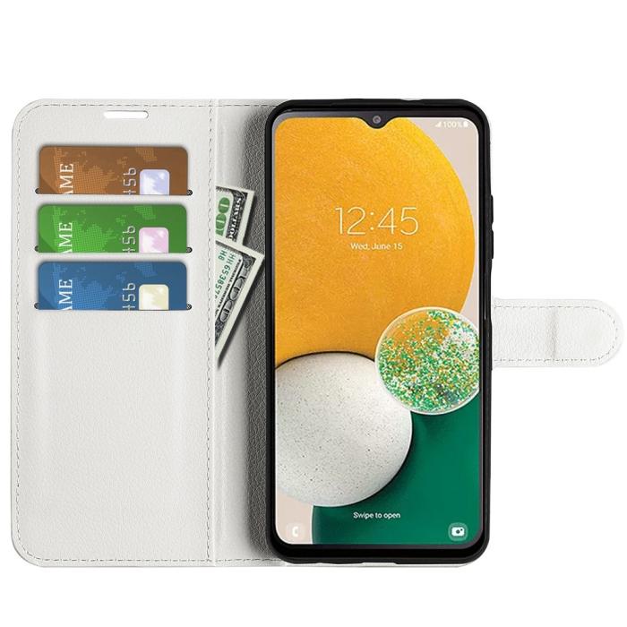 Bild 2, Samsung Galaxy A14 4G/5G Fodral Litchi Läder Vit