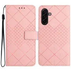 Samsung Galaxy A57 5G Fodral L&auml;der Rhombus Rosa