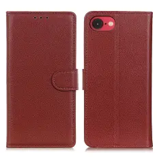 iPhone 17e / 16e Fodral Litchi L&auml;der Brun