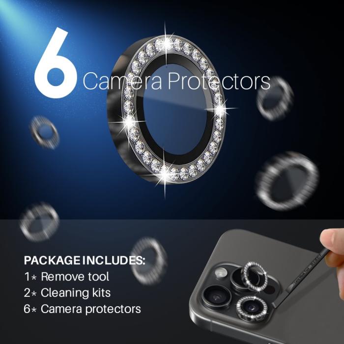 Bild 3, NORTHJO iPhone 15 Pro/Pro Max/14 Pro/Pro Max Linsskydd Strass 2-PACK Svart