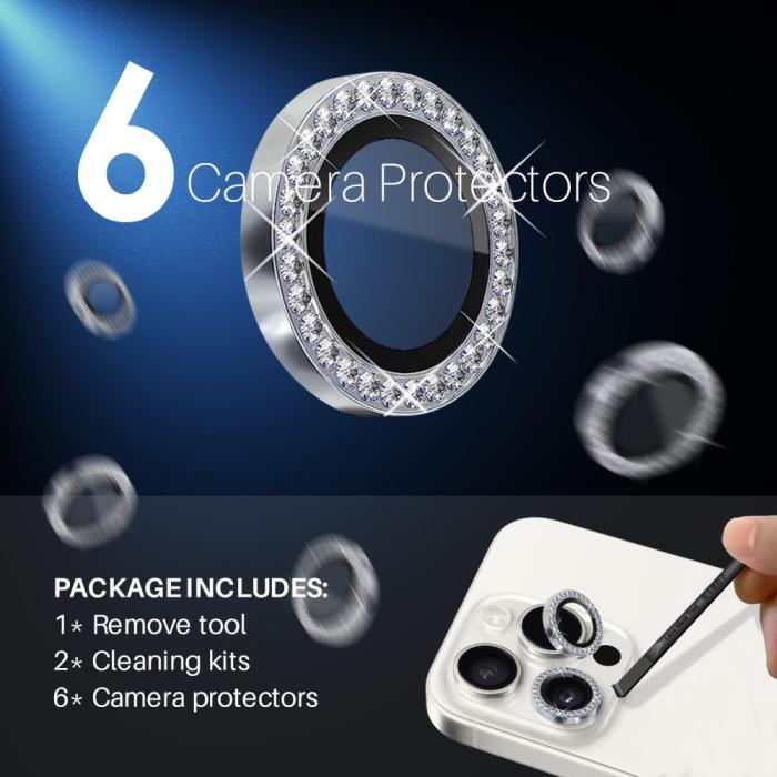 Bild 3, NORTHJO iPhone 15 Pro/Pro Max/14 Pro/Pro Max Linsskydd Strass 2-PACK
