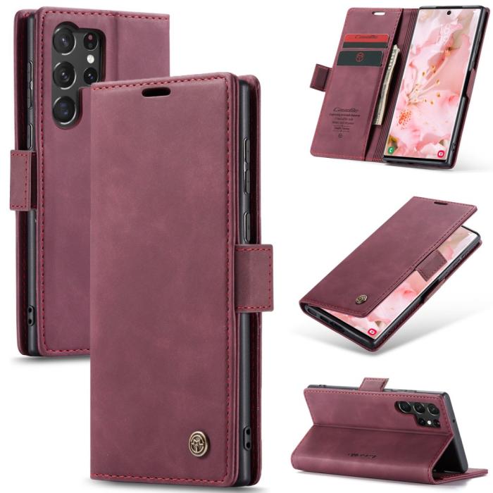 Bild 1, CASEME Galaxy S24 Ultra Fodral Retro Läder Vinröd