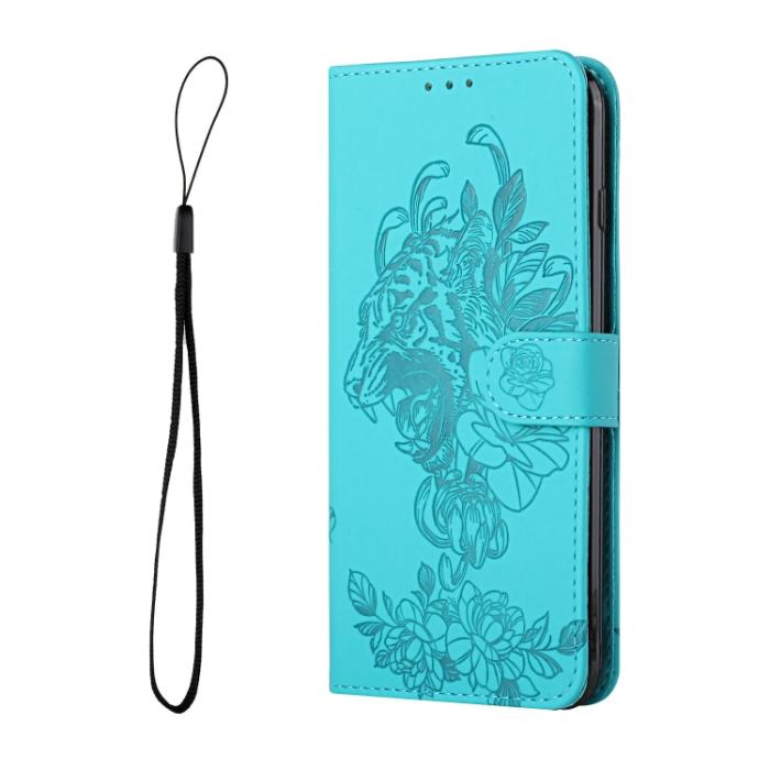 Bild 2, iPhone 14 Pro Fodral Tiger Tryck Blå