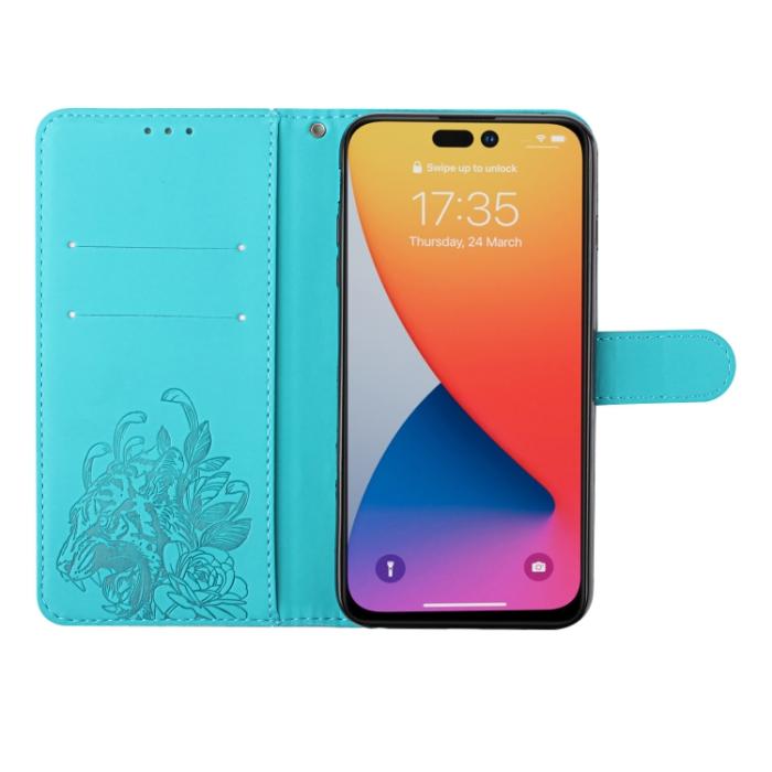 Bild 4, iPhone 14 Pro Fodral Tiger Tryck Blå