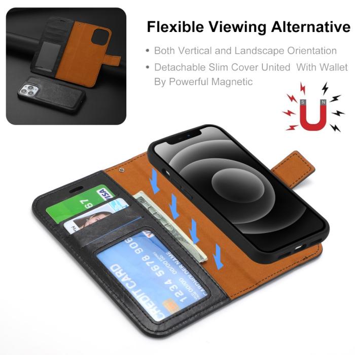 Bild 2, iPhone 15 Plus 2in1 Magnet Fodral Crazy Horse Svart