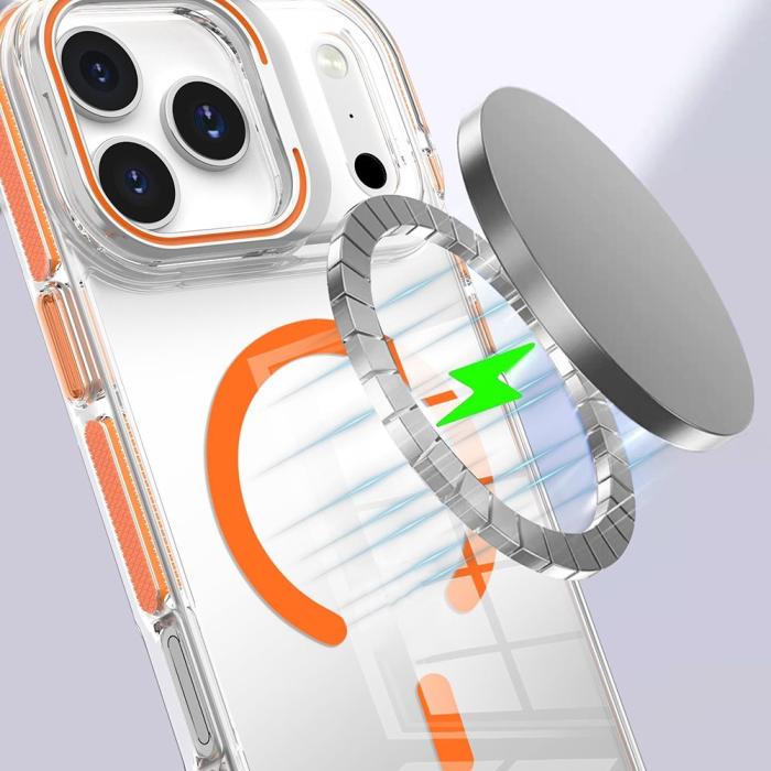 Bild 3, iPhone 17 Pro Max Skal MagSafe Kickstand Transparent / Orange