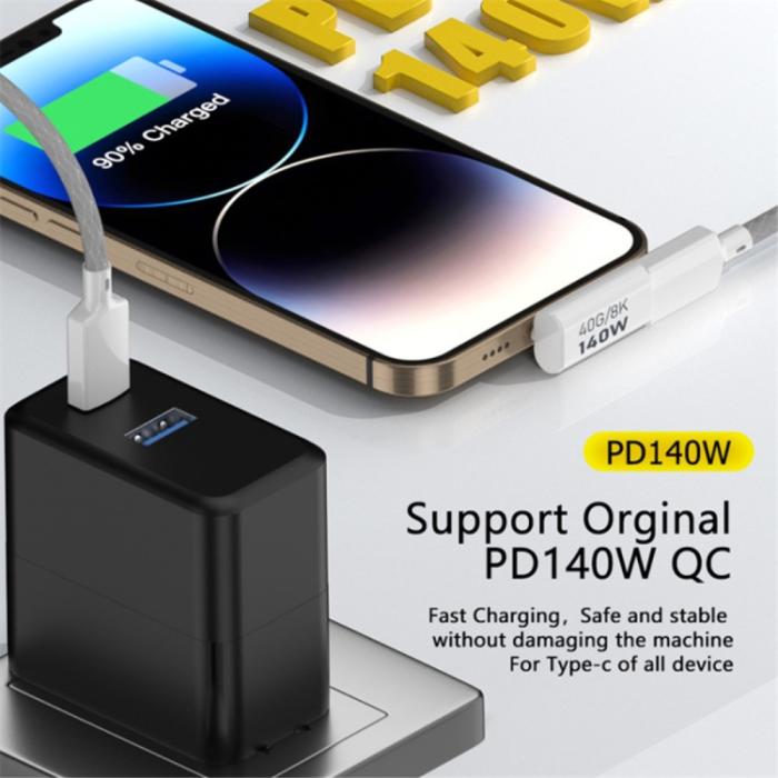 Bild 2, 140W USB 3.1 USB-C Hane till USB-C Hona Adapter 8K 40Gbps Vit