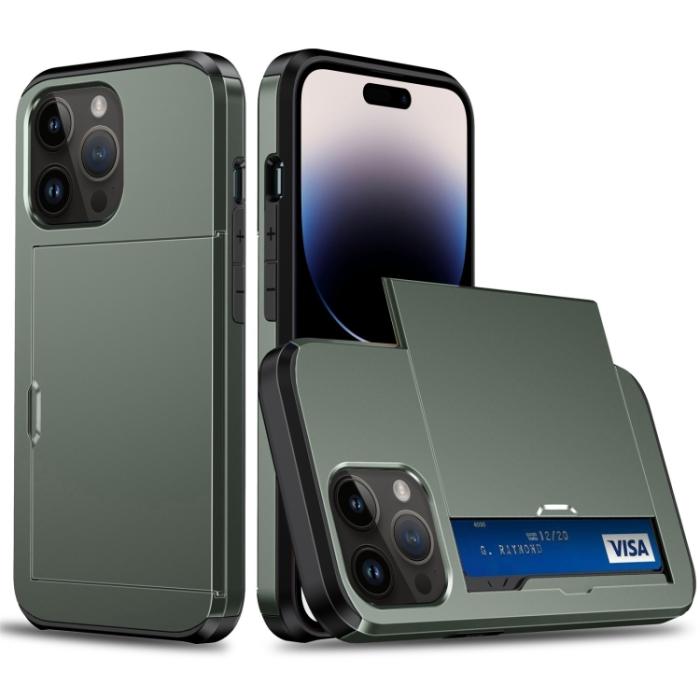 Bild 1, iPhone 15 Pro Skal Med Kortfack Militär Grön