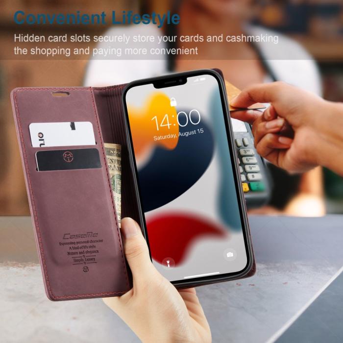 Bild 6, iPhone 13 Pro - CASEME Retro Läder Fodral - Röd