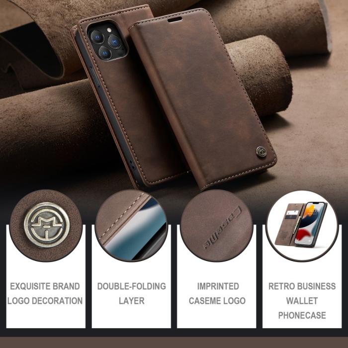 Bild 2, iPhone 13 Pro - CASEME Retro Läder Fodral - Mörk Brun