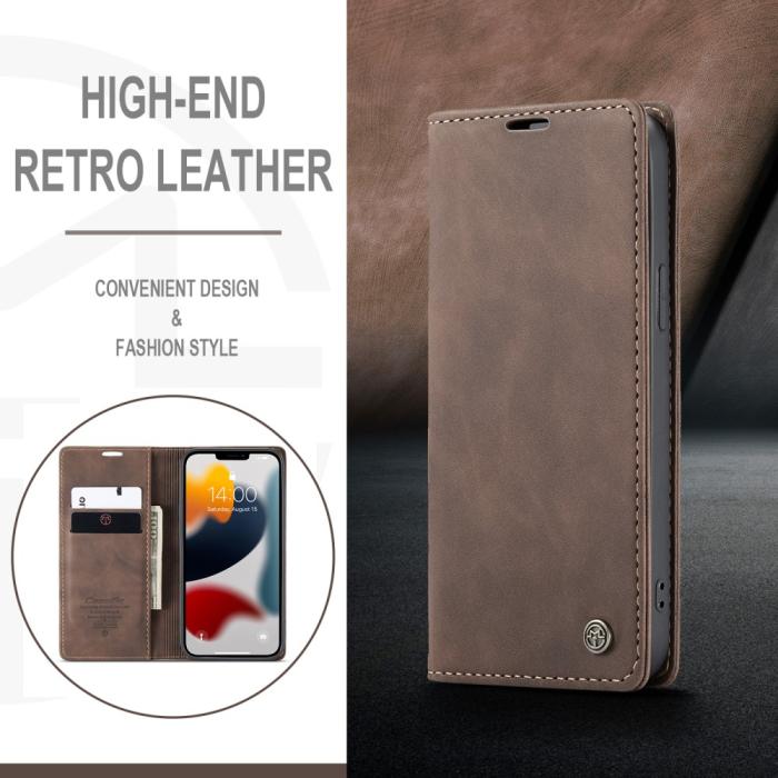 Bild 3, iPhone 13 Pro - CASEME Retro Läder Fodral - Mörk Brun