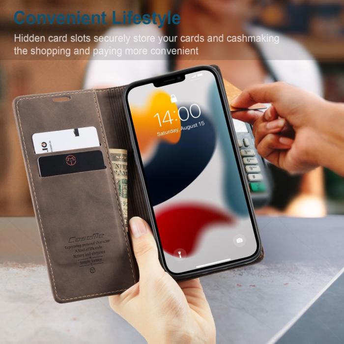 Bild 6, iPhone 13 Pro - CASEME Retro Läder Fodral - Mörk Brun