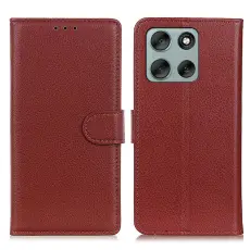 Motorola Moto G56 5G Fodral Litchi L&auml;der Brun