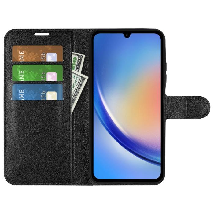 Bild 2, Samsung Galaxy A35 5G Fodral Läder Litchi Svart