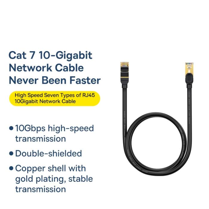 Bild 5, Baseus 1m Cat7 RJ45 Nätverkskabel Svart
