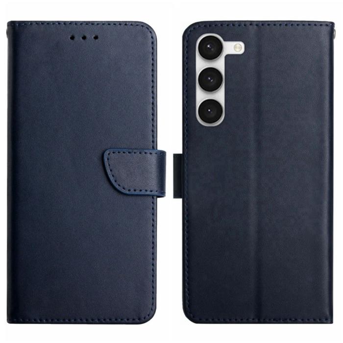 Bild 1, Samsung Galaxy S23 Äkta Läder Fodral Nappa Textur Blå