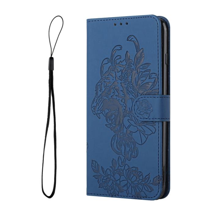 Bild 2, iPhone 14 Pro Fodral Tiger Tryck Royal Blue