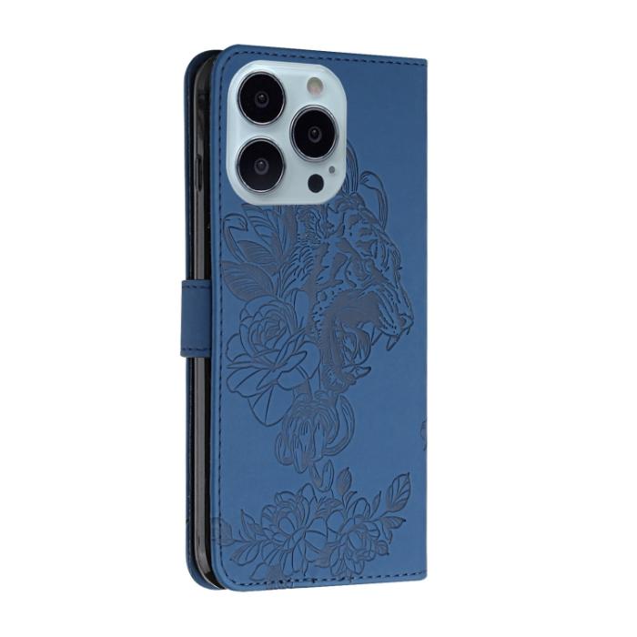 Bild 3, iPhone 14 Pro Fodral Tiger Tryck Royal Blue