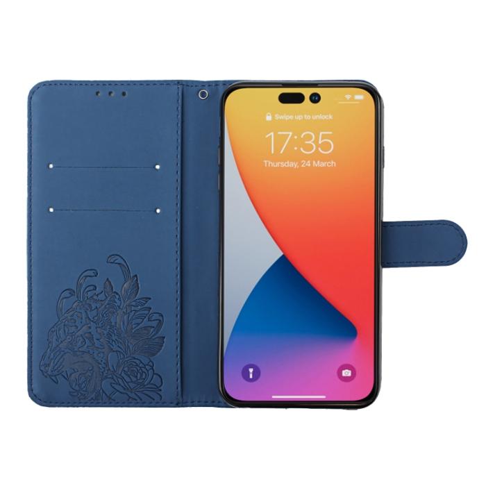 Bild 4, iPhone 14 Pro Fodral Tiger Tryck Royal Blue