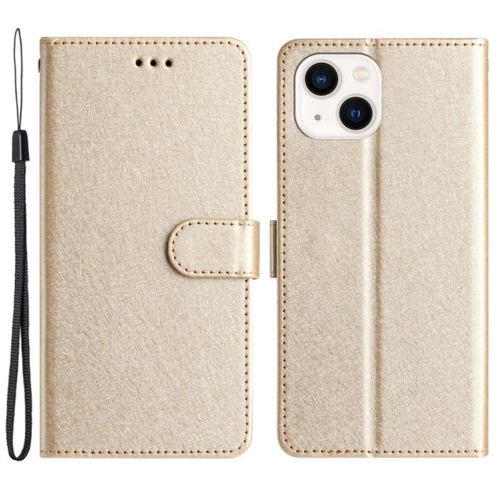 Bild 1, iPhone 15 Plus Fodral Silk Textur Med Snodd Guld