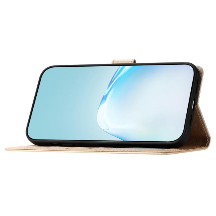 Bild 3, iPhone 15 Plus Fodral Silk Textur Med Snodd Guld