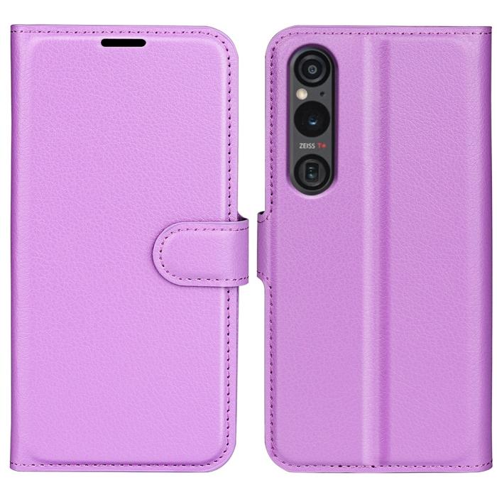 Bild 1, Sony Xperia 1 VI Fodral Litchi Läder Lila