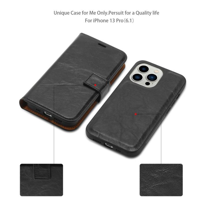 Bild 4, iPhone 15 Plus 2in1 Magnet Fodral Crazy Horse Svart