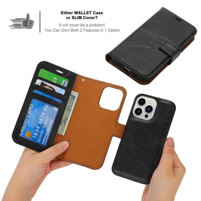 Bild 5, iPhone 15 Plus 2in1 Magnet Fodral Crazy Horse Svart
