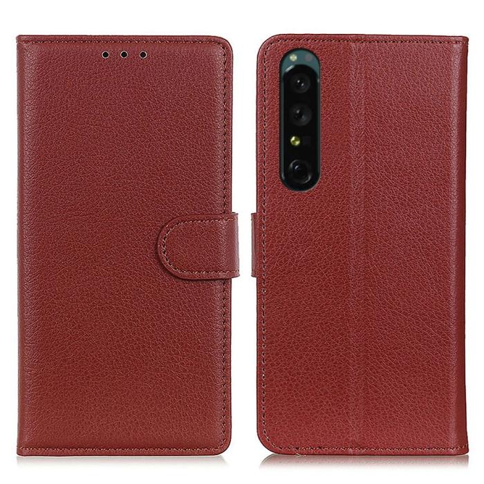 Bild 1, Sony Xperia 1 V Fodral Litchi Läder Brun
