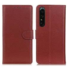Sony Xperia 1 V Fodral Litchi Läder Brun