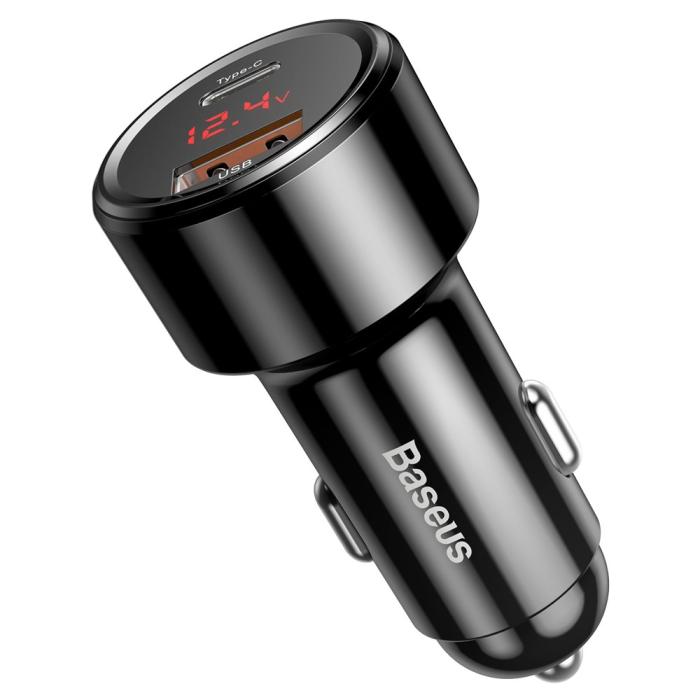 Bild 3, Baseus 45W 6A Billaddare med Type-C PD 4.0/QC 3.0 - Svart