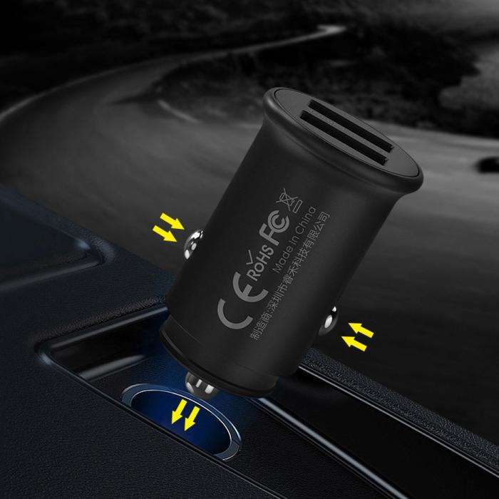 Bild 2, Remax Roki Mini Billaddare 2x USB - Vit