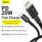 BASEUS 1m 20W PD Type-C - Lightning Flätad Nylon Kabel - Svart