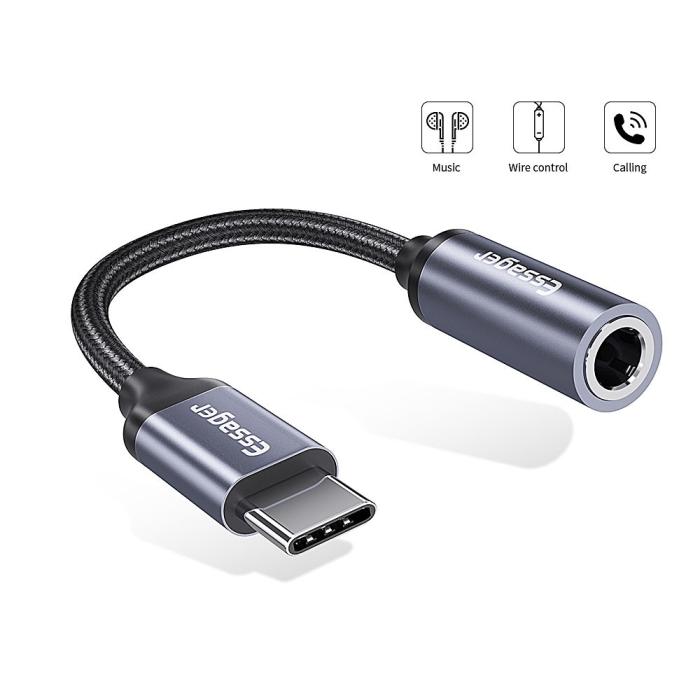 Bild 1, ESSAGER USB-C till 3.5mm AUX Adapter, DAC - Grå