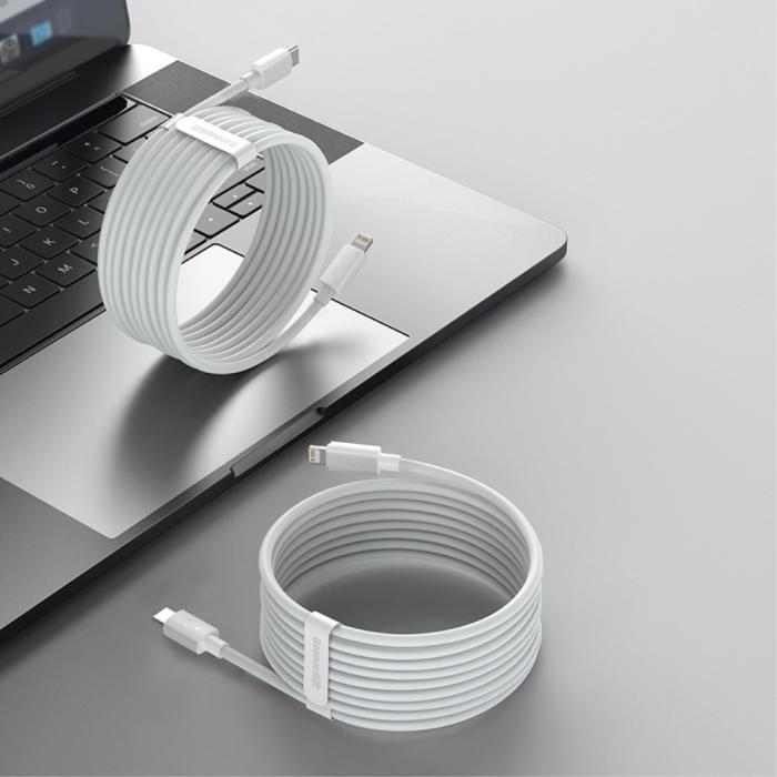 Bild 2, 2-PACK BASEUS Wisdom 1.5m 20W Type-C - Lightning Kabel - Vit